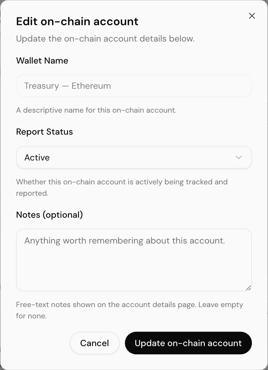 Editing an account's report status