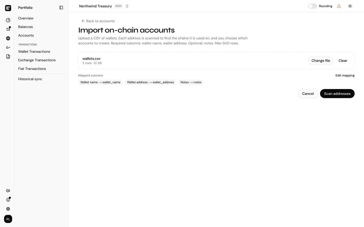 Choosing a wallets CSV