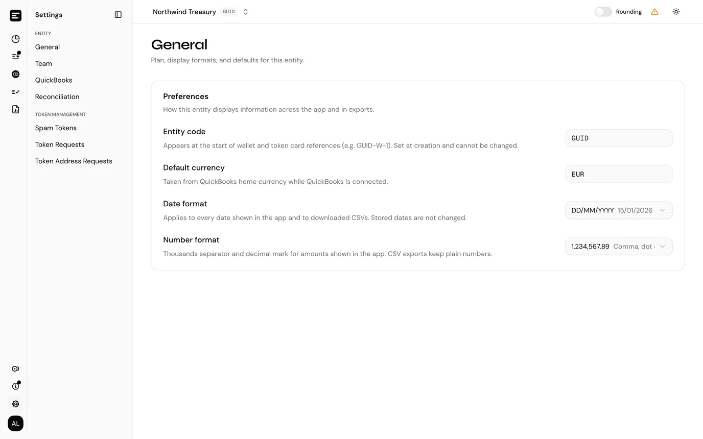 The General settings page