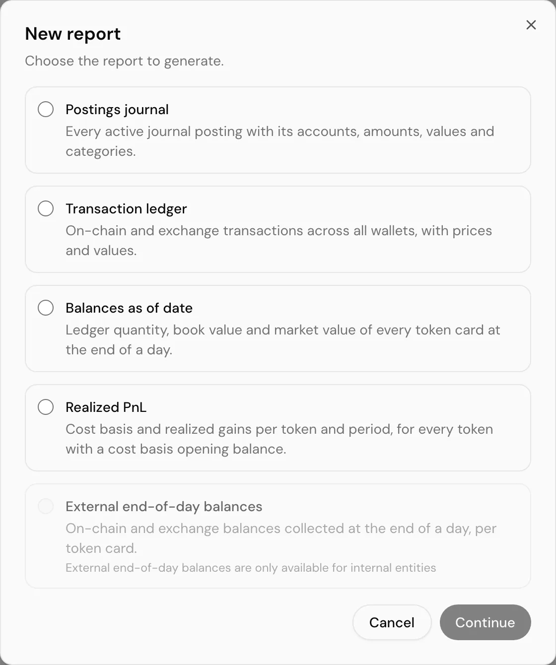 Choosing a report to generate