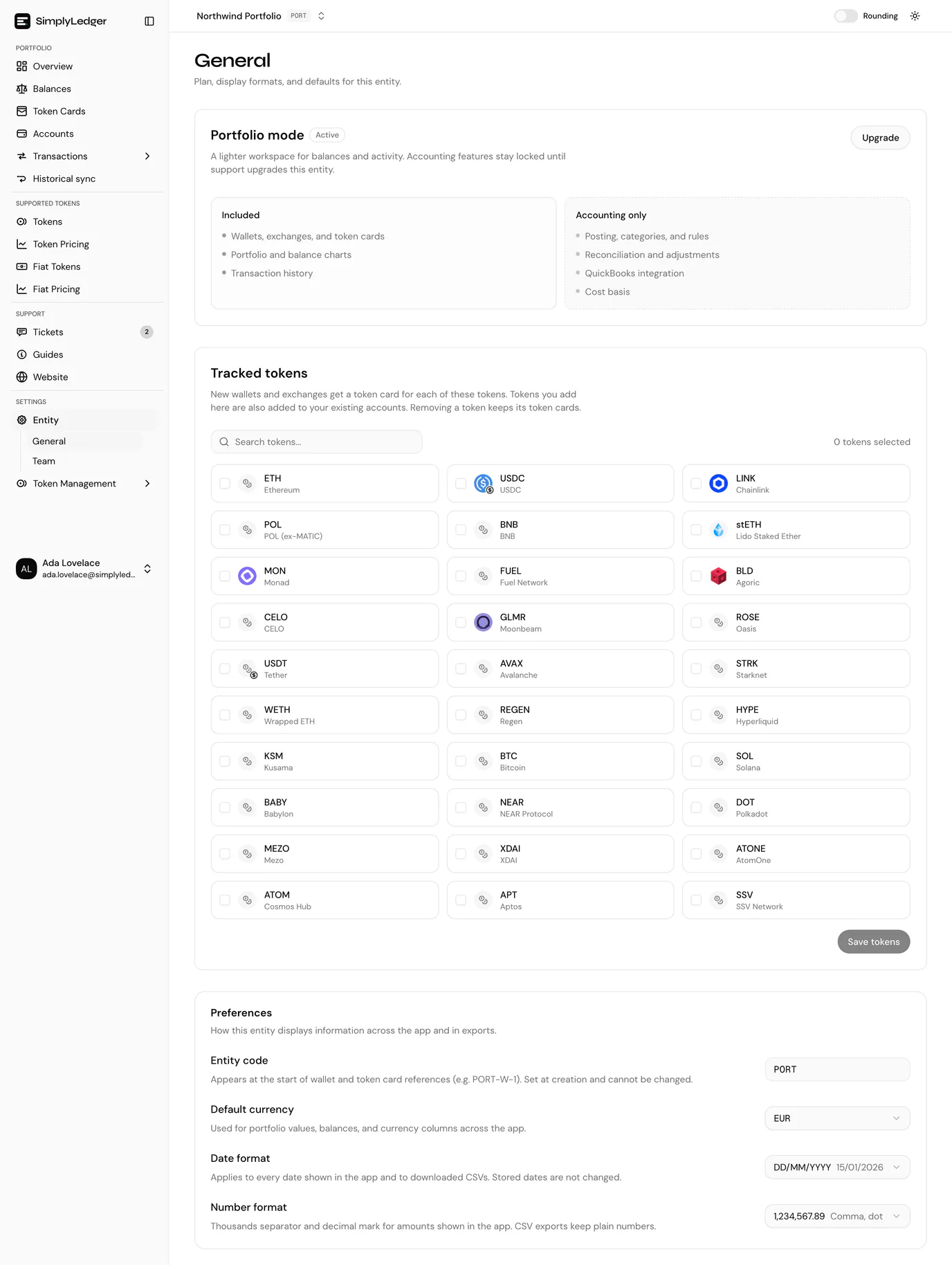 Portfolio mode on the General settings page