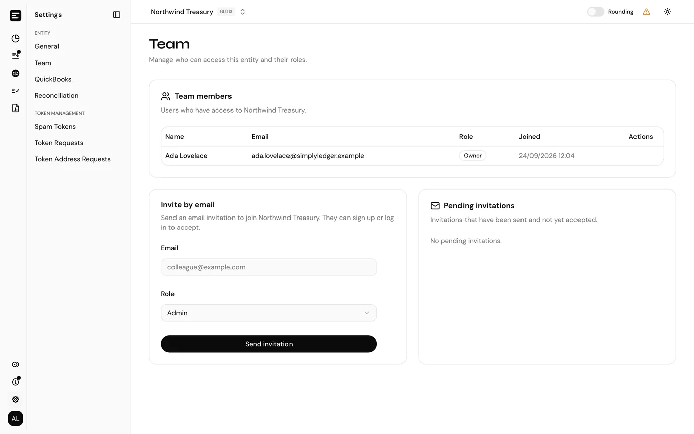 The Team settings page