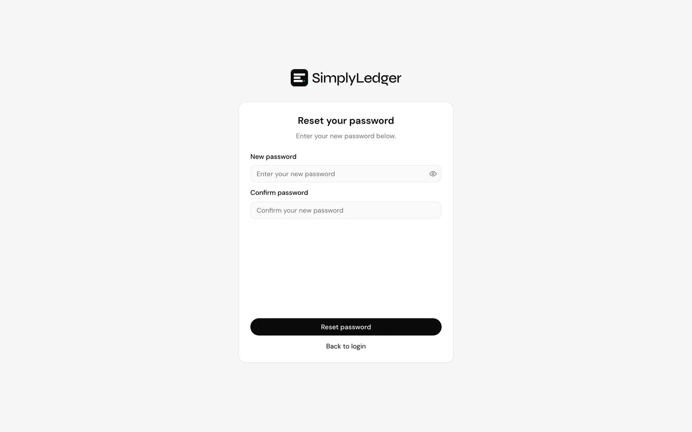The reset password form