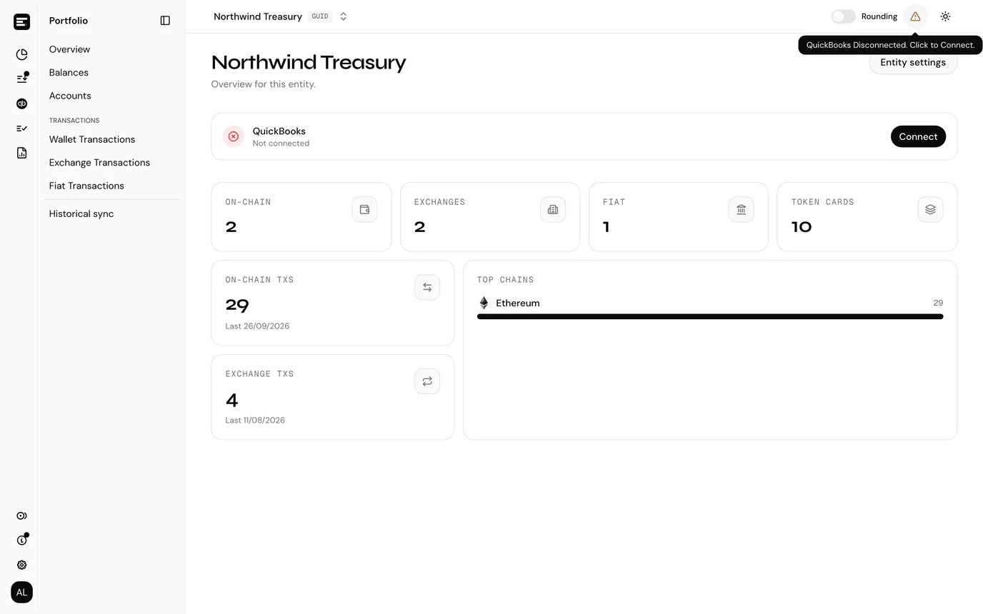 The QuickBooks connection status