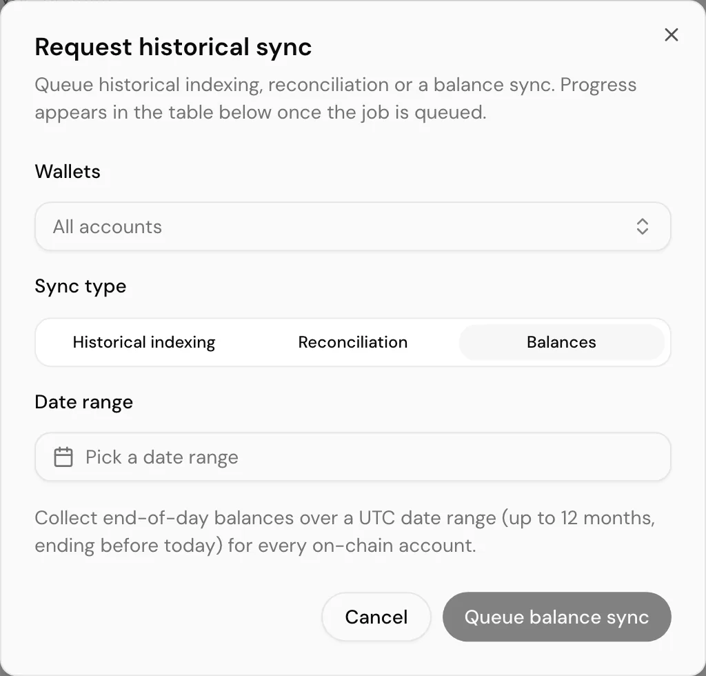Queueing a balance sync
